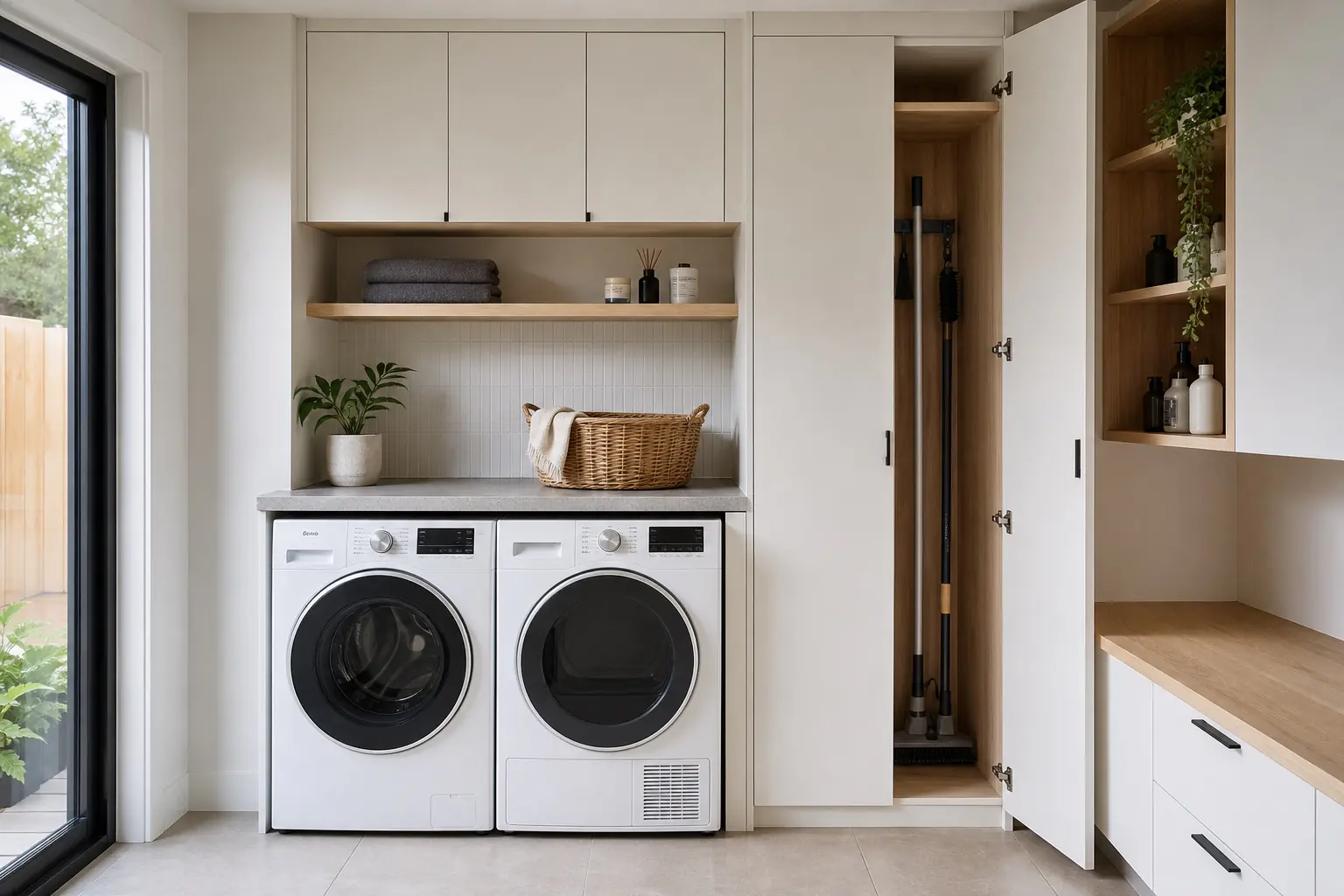 Custom laundry cabinetry with practical built-in storage